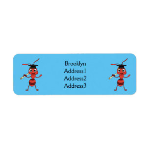 Cute happy red ant cartoon return address label