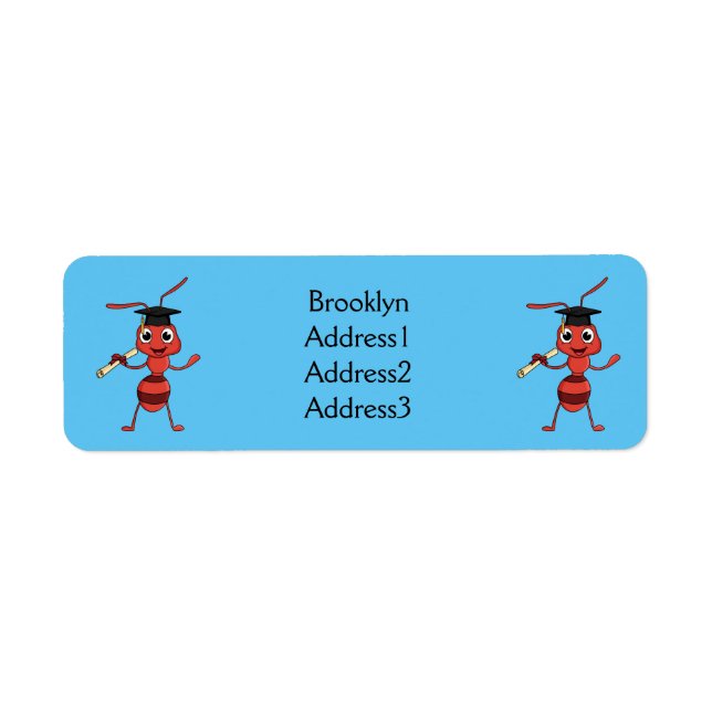 Cute happy red ant cartoon return address label (Front)