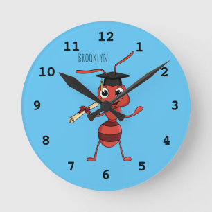 Cute happy red ant cartoon round clock