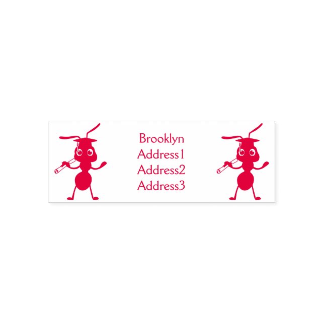 Cute happy red ant cartoon self-inking stamp (Design)