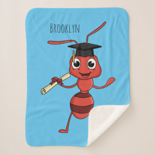Cute happy red ant cartoon sherpa blanket