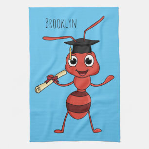 Cute happy red ant cartoon tea towel