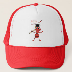 Cute happy red ant cartoon trucker hat