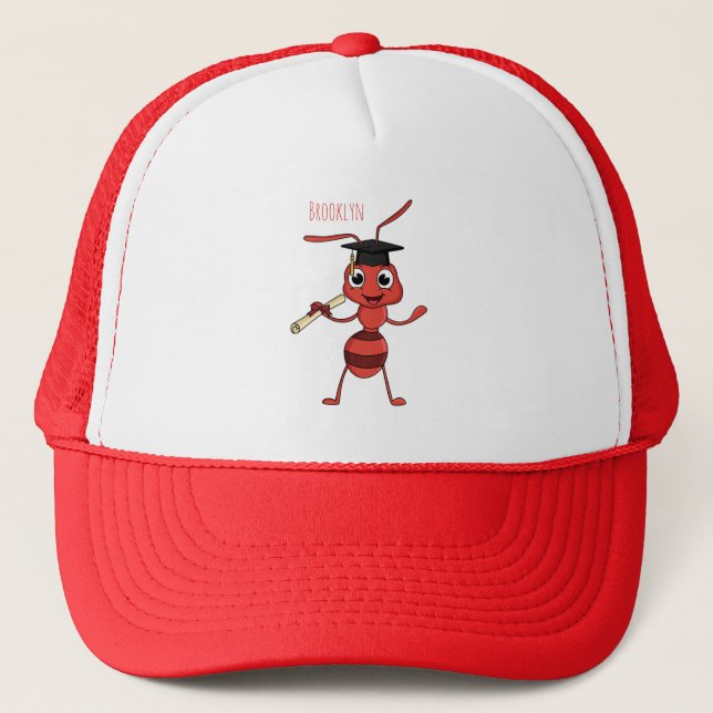Cute happy red ant cartoon trucker hat (Front)
