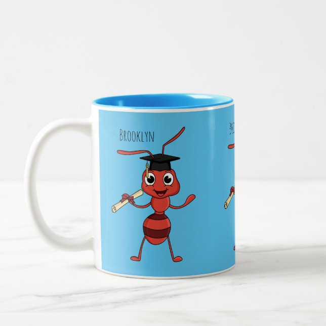 Cute happy red ant cartoon  Two-Tone coffee mug (Left)