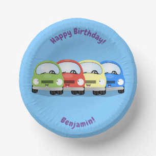 Cute happy red car cartoon illustration paper plate