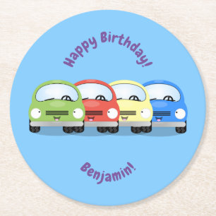 Cute happy red car cartoon illustration round paper coaster