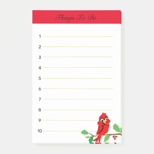 Cute happy red cardinal birdy Things To Do Post-it Notes (Front)