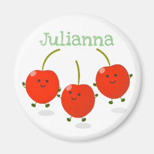Cute happy red cherries cartoon illustration magnet