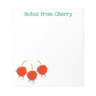 Cute happy red cherries cartoon illustration notepad