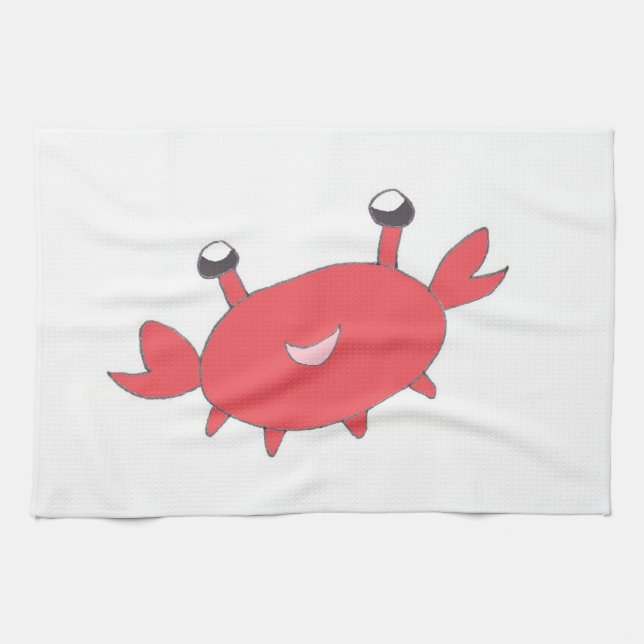 Cute Happy Red Crab Tea Towel (Horizontal)