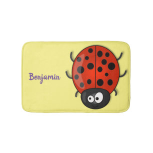 Cute happy red ladybug cartoon illustration bath mat