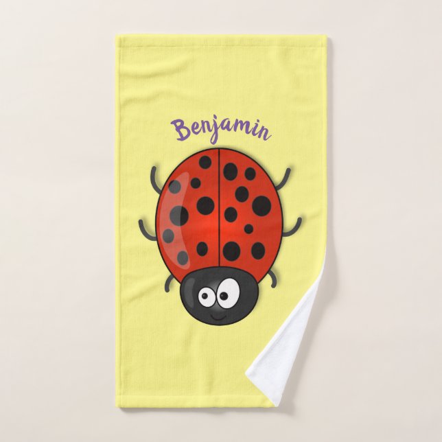 Cute happy red ladybug cartoon illustration bath towel set (Hand Towel)