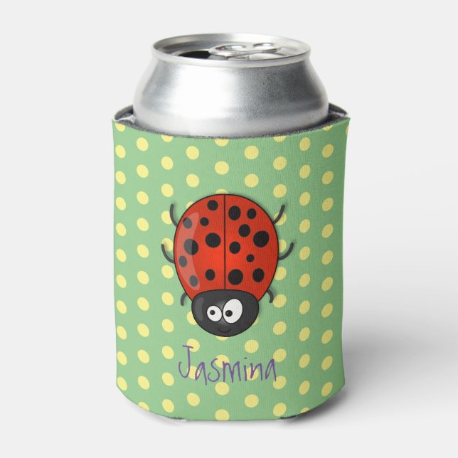 Cute happy red ladybug cartoon illustration can cooler (Can Front)