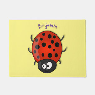 Cute happy red ladybug cartoon illustration doormat