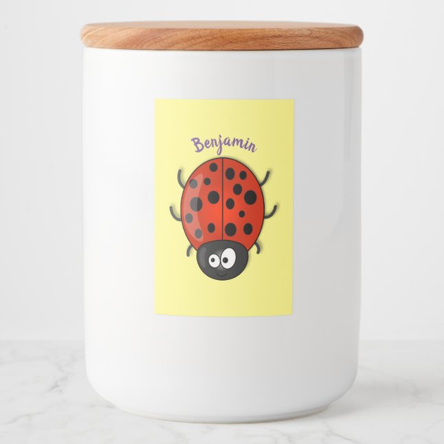 Cute happy red ladybug cartoon illustration food label (Front)
