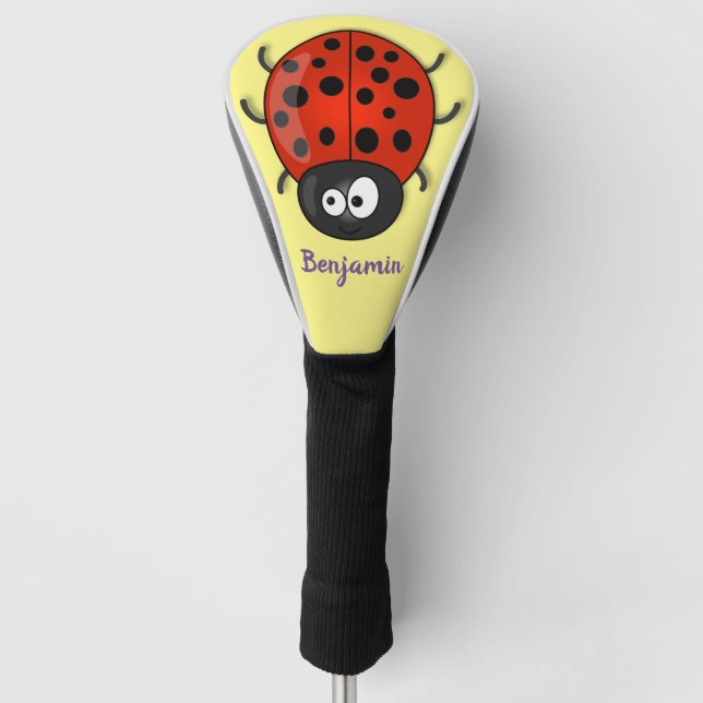Cute happy red ladybug cartoon illustration golf head cover (Front)