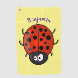 Cute happy red ladybug cartoon illustration golf towel