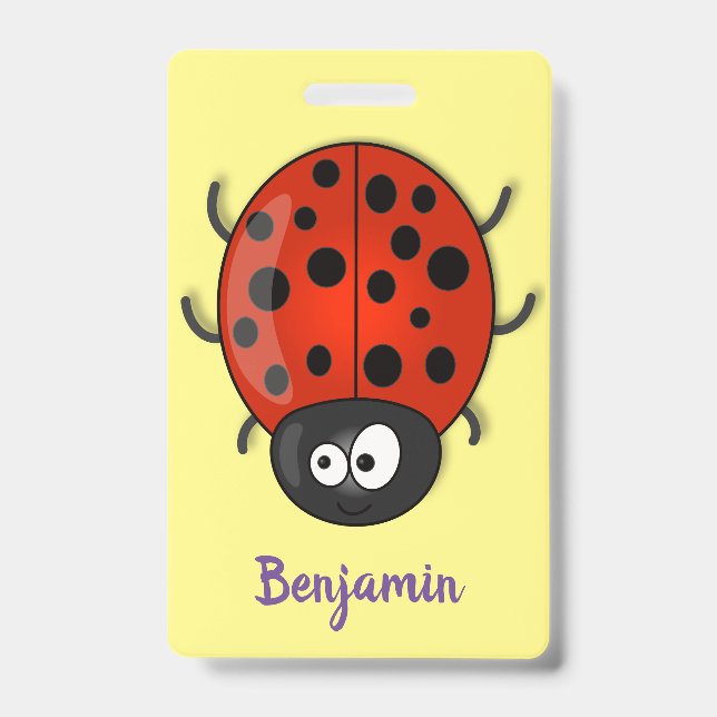Cute happy red ladybug cartoon illustration ID badge (Front)