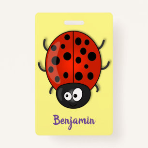 Cute happy red ladybug cartoon illustration ID badge