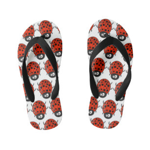 Cute happy red ladybug cartoon illustration kid's thongs