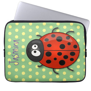 Cute happy red ladybug cartoon illustration laptop sleeve