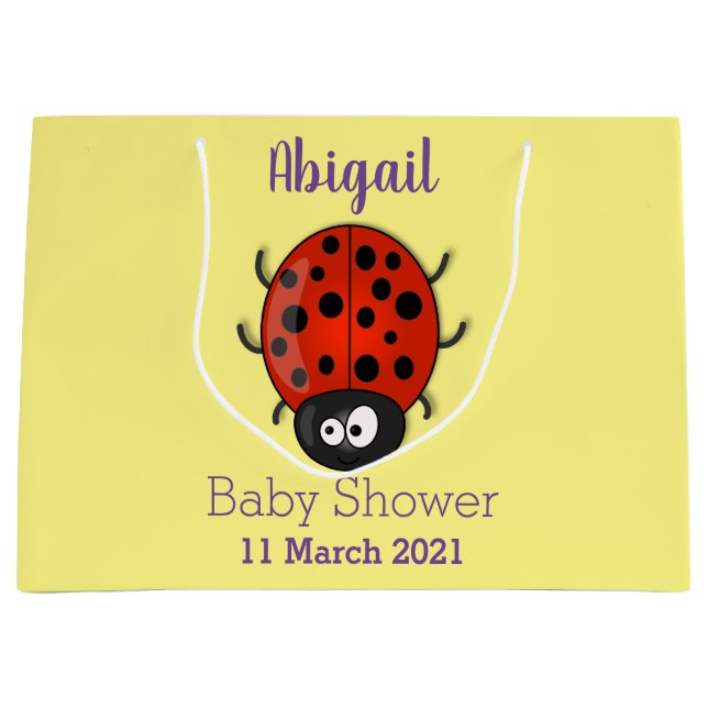 Cute happy red ladybug cartoon illustration  large gift bag (Front)