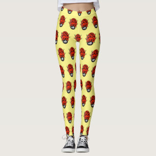 Cute happy red ladybug cartoon illustration leggings