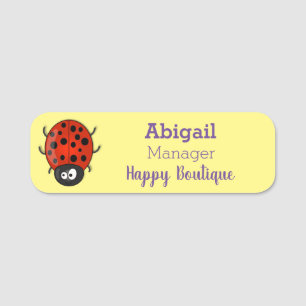 Cute happy red ladybug cartoon illustration name tag