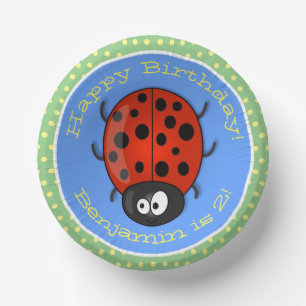 Cute happy red ladybug cartoon illustration paper plate