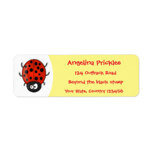 Cute happy red ladybug cartoon illustration return address label