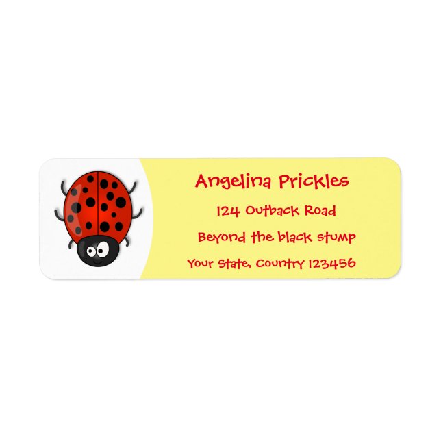 Cute happy red ladybug cartoon illustration return address label (Front)