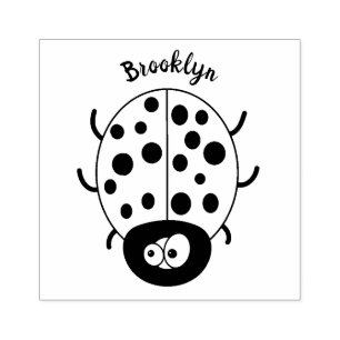 Cute happy red ladybug cartoon illustration  rubber stamp