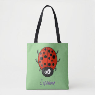 Cute happy red ladybug cartoon illustration tote bag