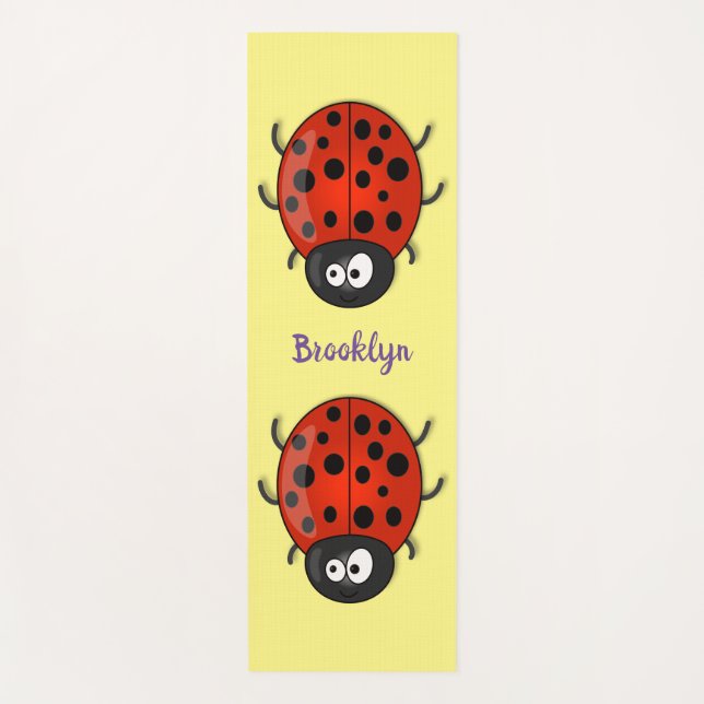 Cute happy red ladybug cartoon illustration yoga mat (Front)