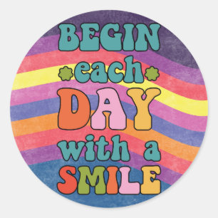 Cute Happy Retro Vintage Colourful Smile Classic Round Sticker