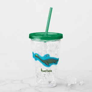 Cute, happy sea monster plesiosaur cartoon acrylic tumbler