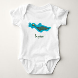 Cute, happy sea monster plesiosaur cartoon baby bodysuit