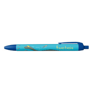 Cute, happy sea monster plesiosaur cartoon black ink pen