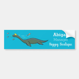 Cute, happy sea monster plesiosaur cartoon bumper sticker