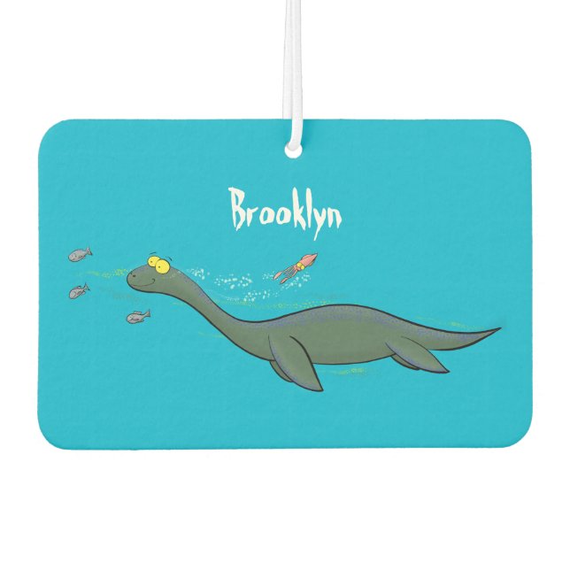 Cute, happy sea monster plesiosaur cartoon car air freshener (Front)
