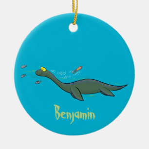 Cute, happy sea monster plesiosaur cartoon ceramic ornament
