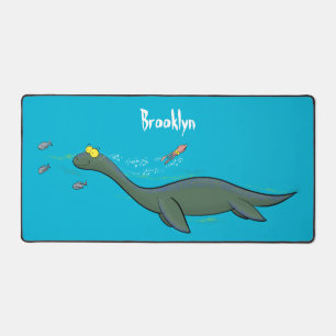 Cute, happy sea monster plesiosaur cartoon desk mat