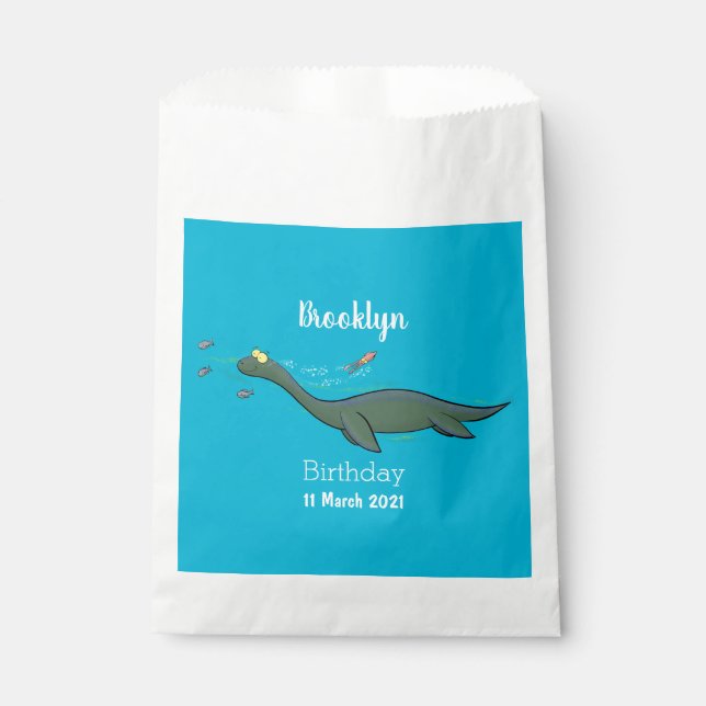 Cute, happy sea monster plesiosaur cartoon favour bag (Front)
