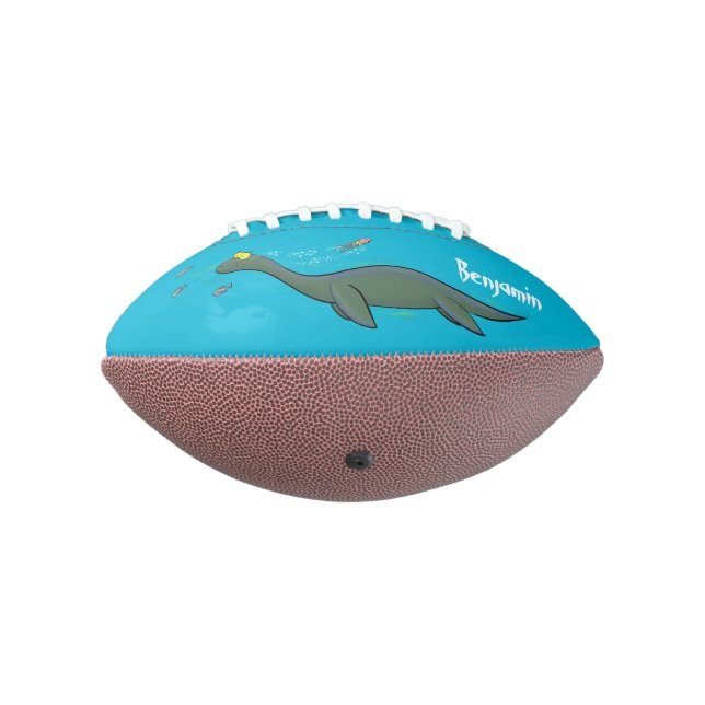 Cute, happy sea monster plesiosaur cartoon football (Rotated 270)