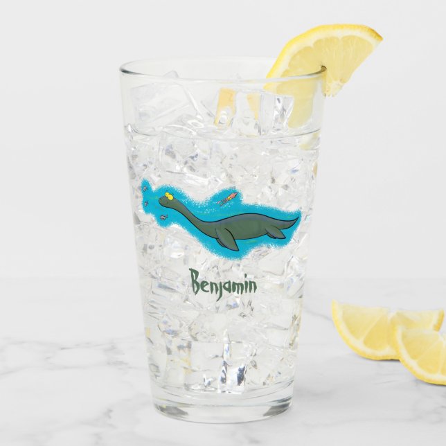 Cute, happy sea monster plesiosaur cartoon glass (Back Ice)