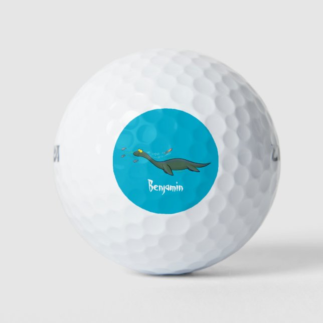 Cute, happy sea monster plesiosaur cartoon golf balls (Front)