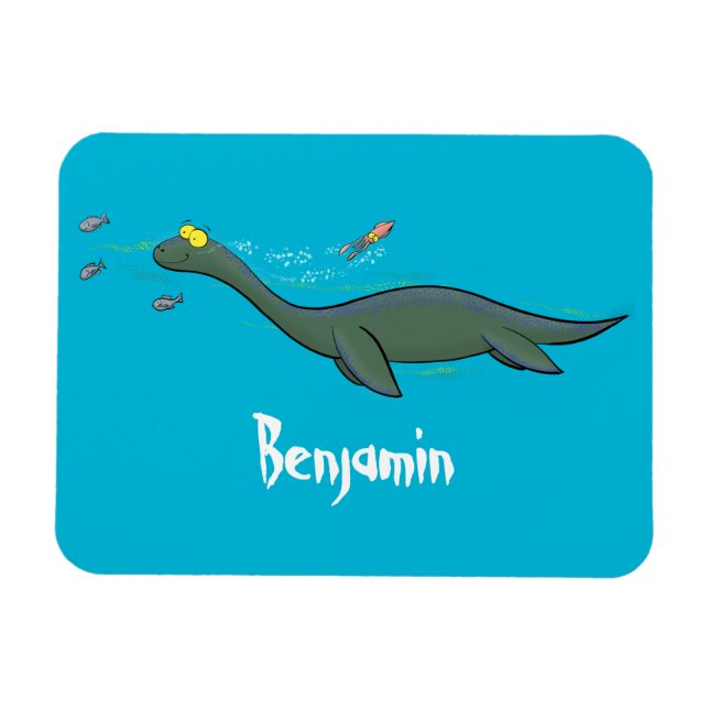 Cute, happy sea monster plesiosaur cartoon magnet (Horizontal)