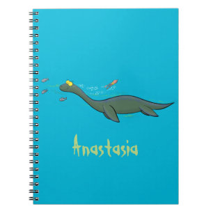 Cute, happy sea monster plesiosaur cartoon notebook