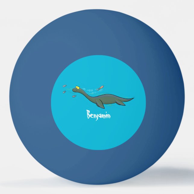 Cute, happy sea monster plesiosaur cartoon ping pong ball (Front)